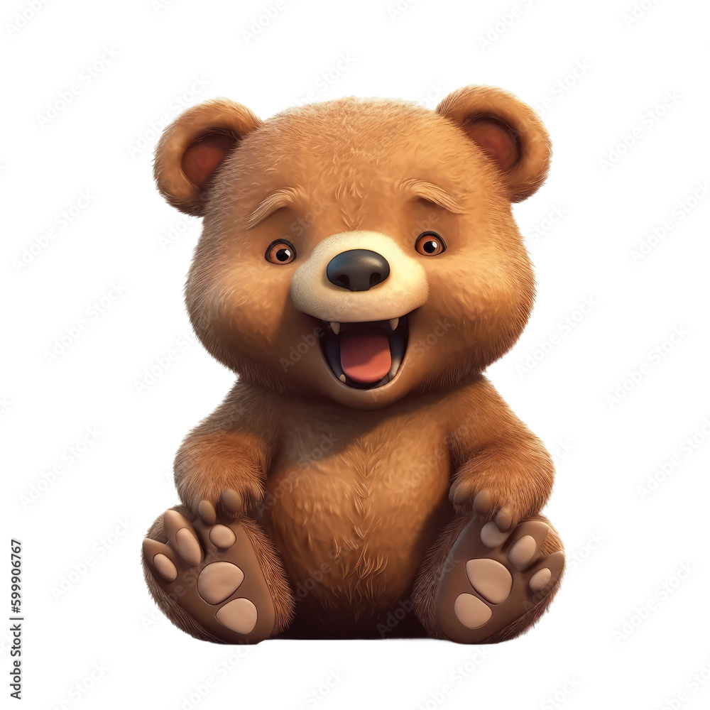 Obraz premium Cute baby smiling bear. Transparent isolated background. AI generated