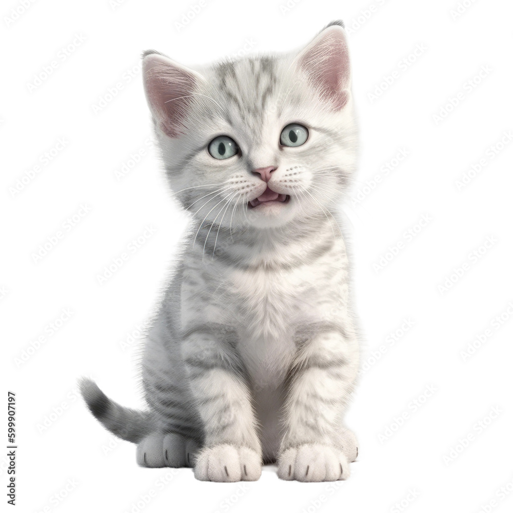 Cute baby smiling cat. Transparent isolated background. AI generated