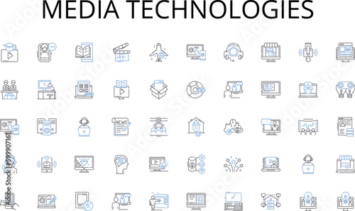 Media technologies line icons collection. Listening, Speaking, Writing, Articulate, Persuasion, Clarity, Empathy vector and linear illustration. Interpersonal,Negotiation,Presentation outline signs