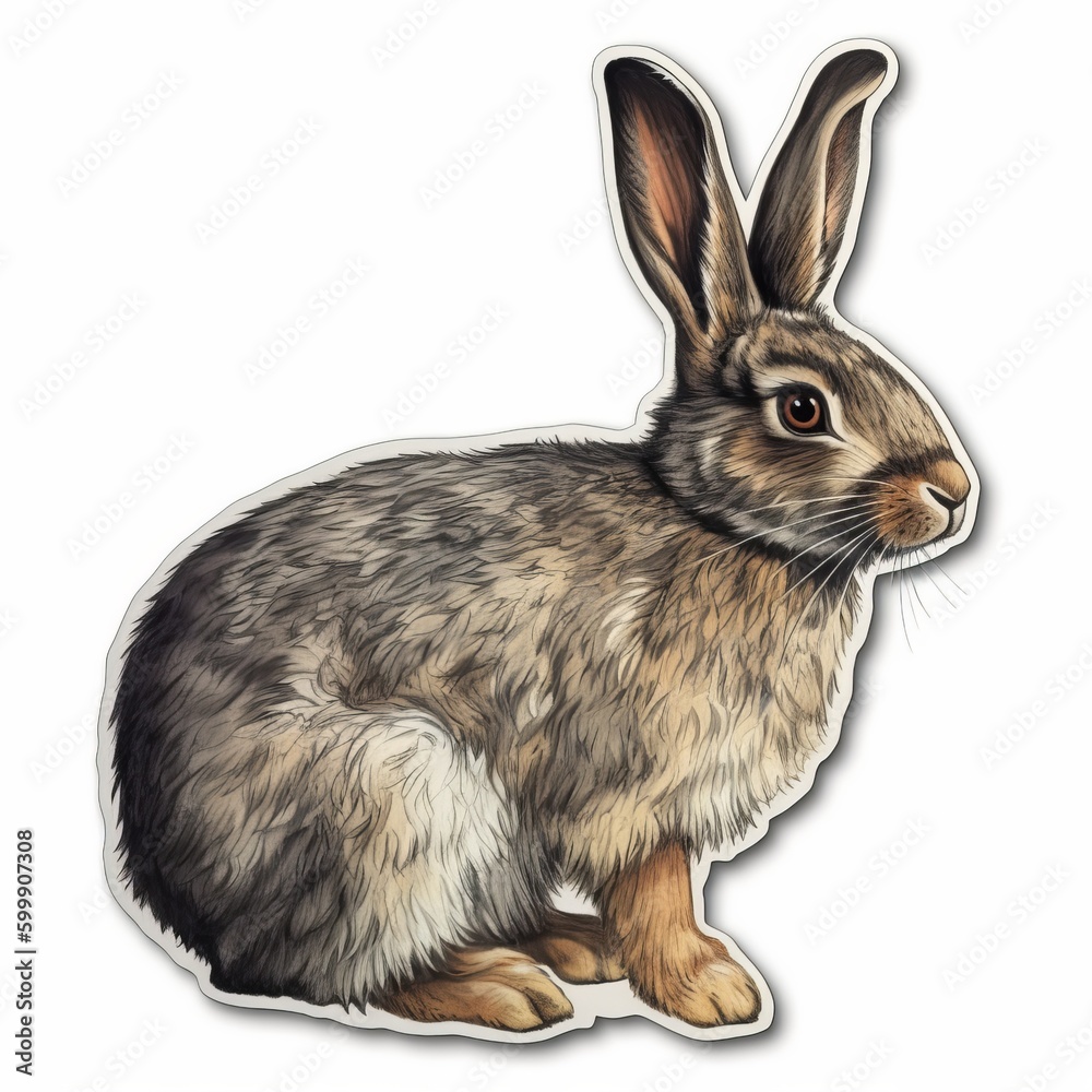 Obraz premium A realistic rabbit sticker, showcasing the beauty and grace of these gentle creatures. The rabbit is depicted in a natural pose, cute rabbit sticker, Generative AI