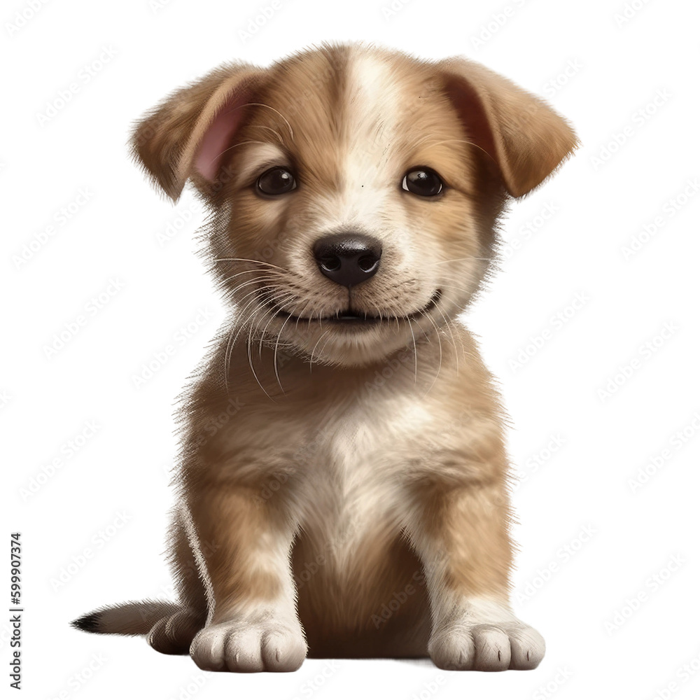 Cute baby smiling puppy. Small dog pets. Transparent isolated background. AI generated