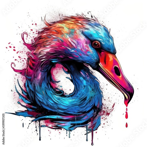 Colorful Swan Head in Dark Bronze and Azure Neonpunk Style for Posters and Web. Generative AI photo