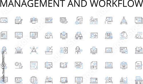 Management and workflow line icons collection. Dialogue, Communication, Exchange, Discussion, Banter, Chat, Debate vector and linear illustration. Discourse,Interchange,Rapport outline signs set