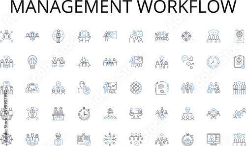 Management workflow line icons collection. Traffic, Transportation, Subway, Train, Carpool, Bus, Bike vector and linear illustration. Walk,Commuter,Rush-hour outline signs set