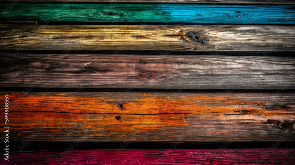 Fototapeta premium An abstract colorful multicolour wood plank texture background. A.I. generated. 