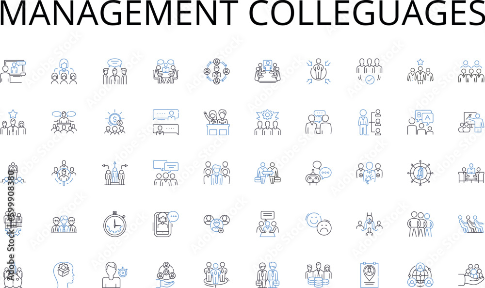Management colleguages line icons collection. Vision, Planning, Execution, Tactics, Alignment, Focus, Direction vector and linear illustration. Goal,Objective,Mission outline signs set Management colleguages line icons collection. Vision, Planning, Execution, Tactics, Alignment, Focus, Direction vector and linear illustration. Goal,Objective,Mission outline signs set