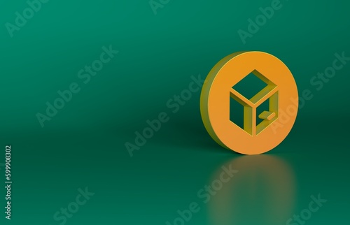 Orange Carton cardboard box icon isolated on green background. Box, package, parcel sign. Delivery and packaging. Minimalism concept. 3D render illustration