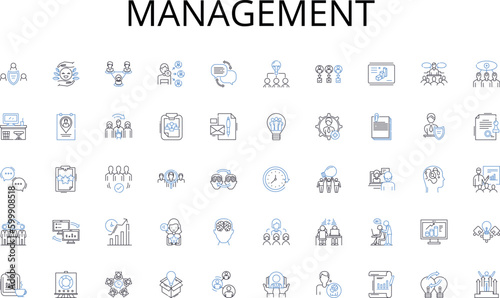 Management line icons collection. Acquire, Takeover, Merger, Consolidation, Buyout, Acquisition, Integration vector and linear illustration. Ownership,Investment,Buy-in outline signs set