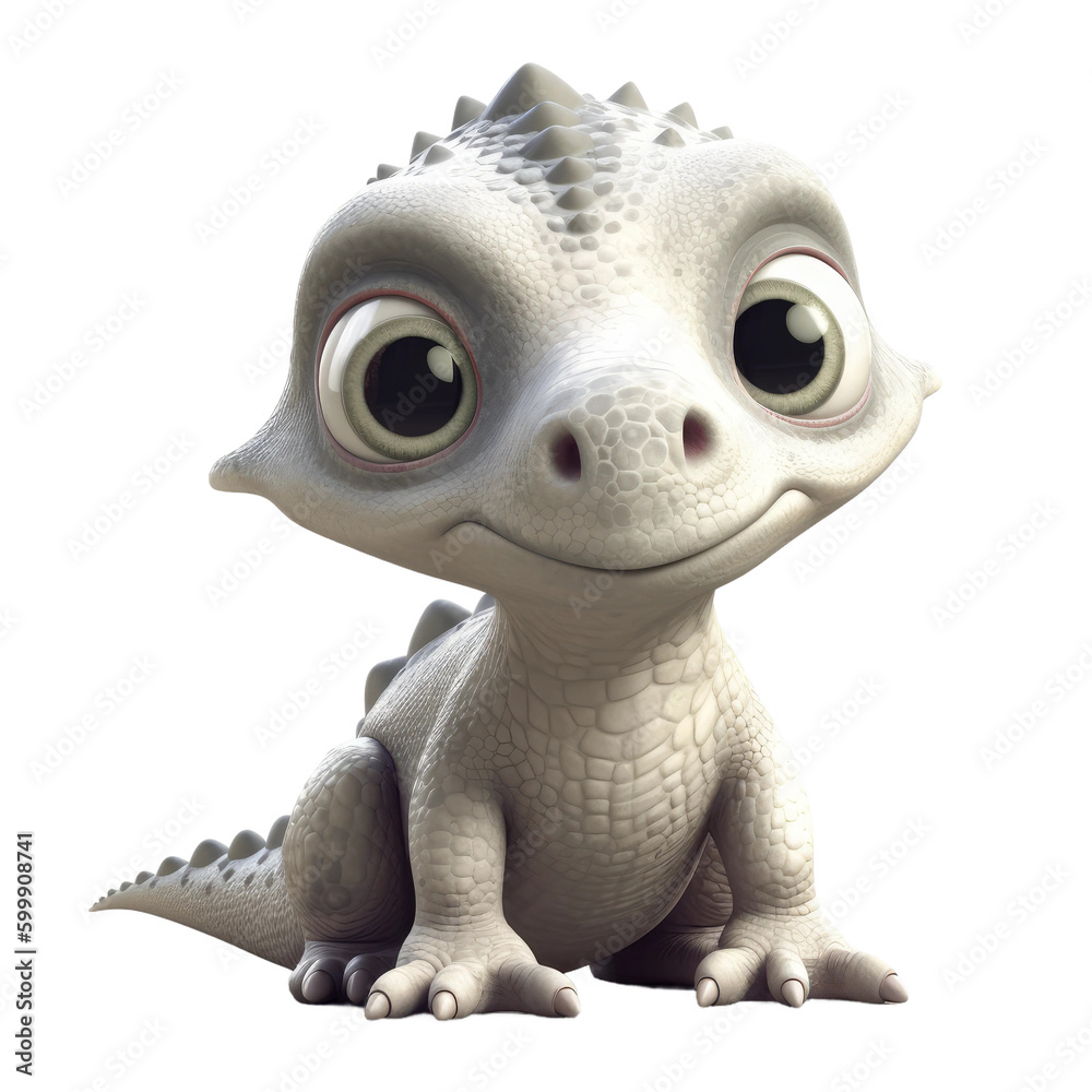 Fototapeta premium Cute baby smiling dinosauer. Transparent isolated background. AI generated