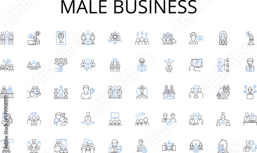 Male business line icons collection. Revenue, Earnings, Royalties, Dividends, Interest, Rent, Fees vector and linear illustration. Salary,Wages,Commissions outline signs set