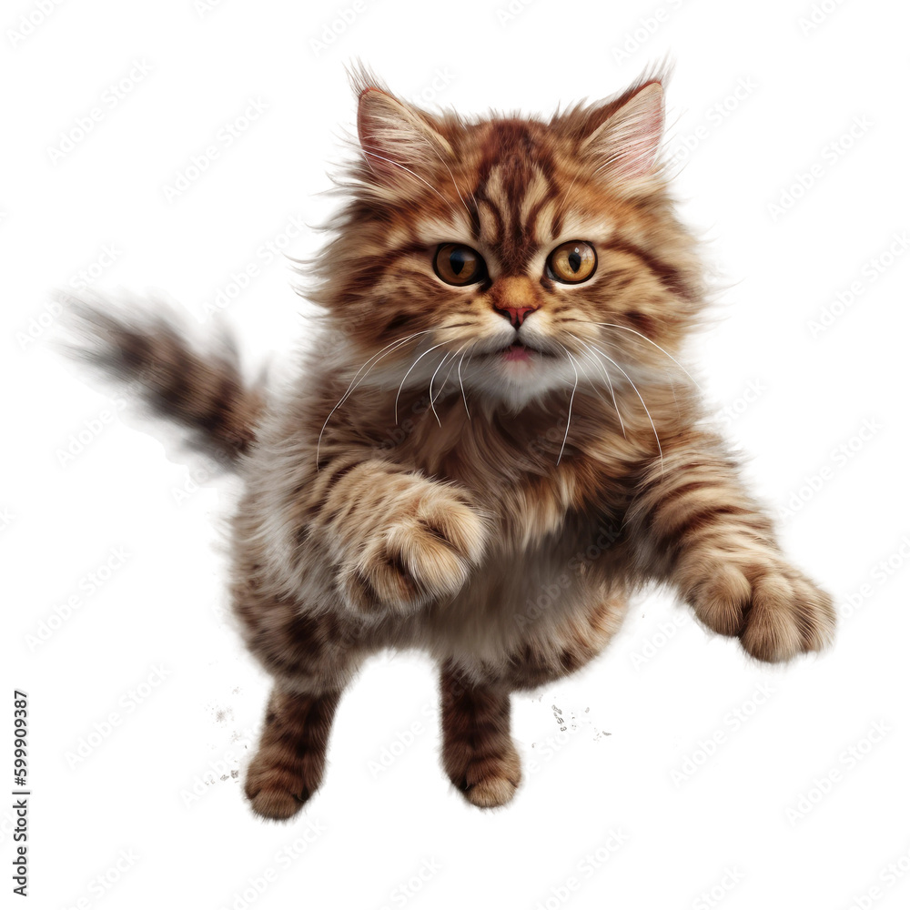 Cute cat jumping. Transparent isolated background. AI generated