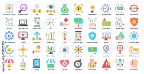 Inflation Flat Iconset Economy Money Currency Color Icon Bundle