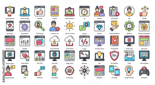 User Experience Color Line Iconset Design Thinking Filled Outline Icon Bundle 