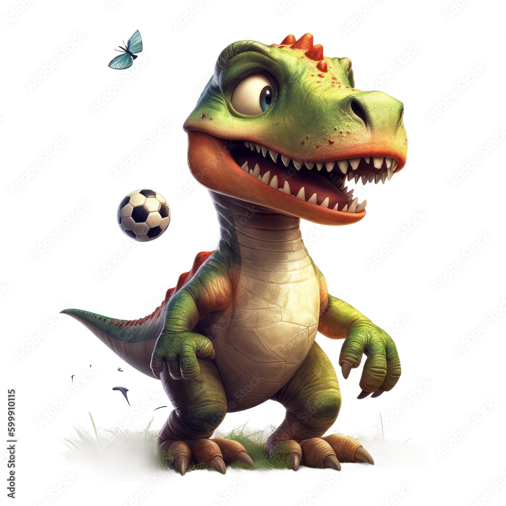 Cute Dino play soccer. Transparent isolated background. AI generated Cute Dino play soccer. Transparent isolated background. AI generated