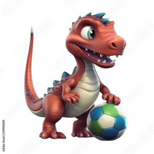 Cute Dino play soccer. Transparent isolated background. AI generated © ArtStage