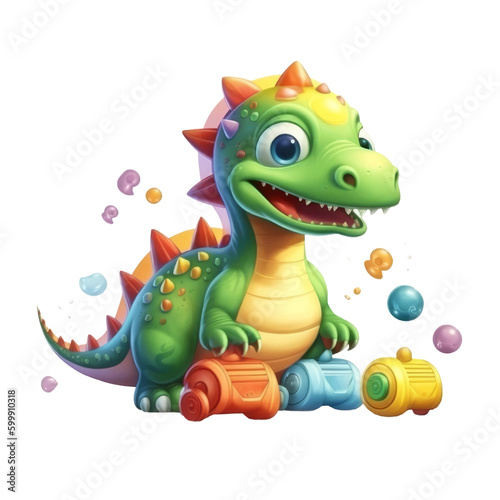 Cute Dino play with toys. Transparent isolated background. AI generated © ArtStage
