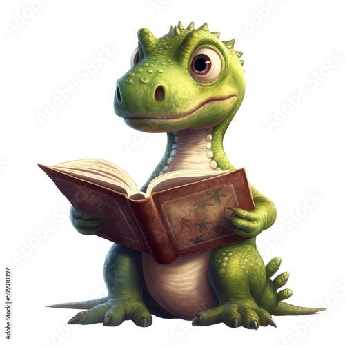 Print op canvas Cute Dino read book
