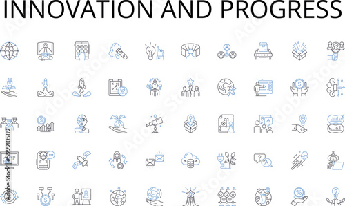 Innovation and progress line icons collection. Solution, Response, Reaction, Clarity, Explanation, Resolution, Reply vector and linear illustration. Insight,Conclusion,Verdict outline signs set