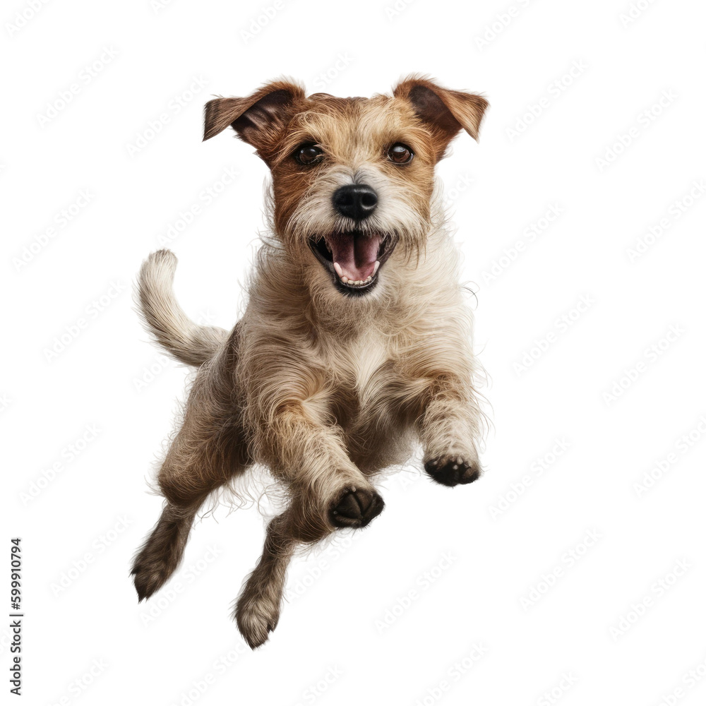 Cute jumping dog. Transparent isolated background. AI generated