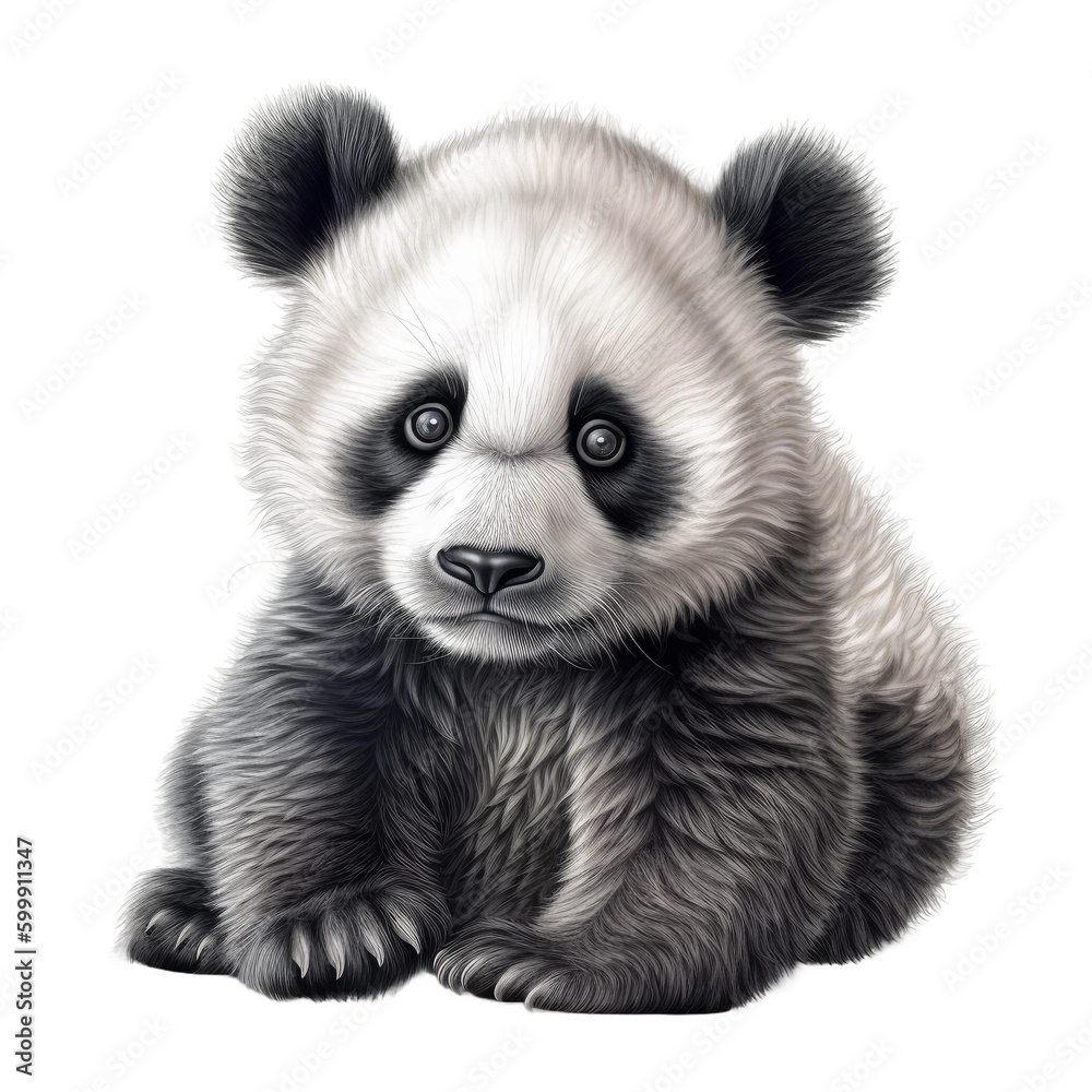 Cute baby panda bear. Transparent isolated background. AI generated