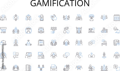 Gamification line icons collection. Exploration, Adventure, Progress, Growth, Challenge, Discovery, Development vector and linear illustration. Experience,Journey,Knowledge outline signs set