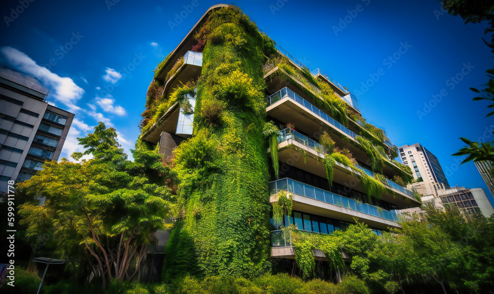 a modern building is covered in greenery