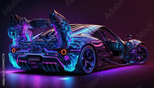 Futuristic Car With Neon Generative AI