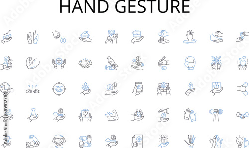 Hand gesture line icons collection. Efficiency, Streamlining, Optimization, Automating, Innovation, Integration, Standardization vector and linear illustration. Reduction,Consolidation,Enhancing