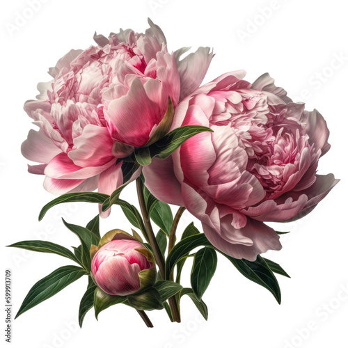 Peonies flower  close-up. Transparent isolated background. AI generated