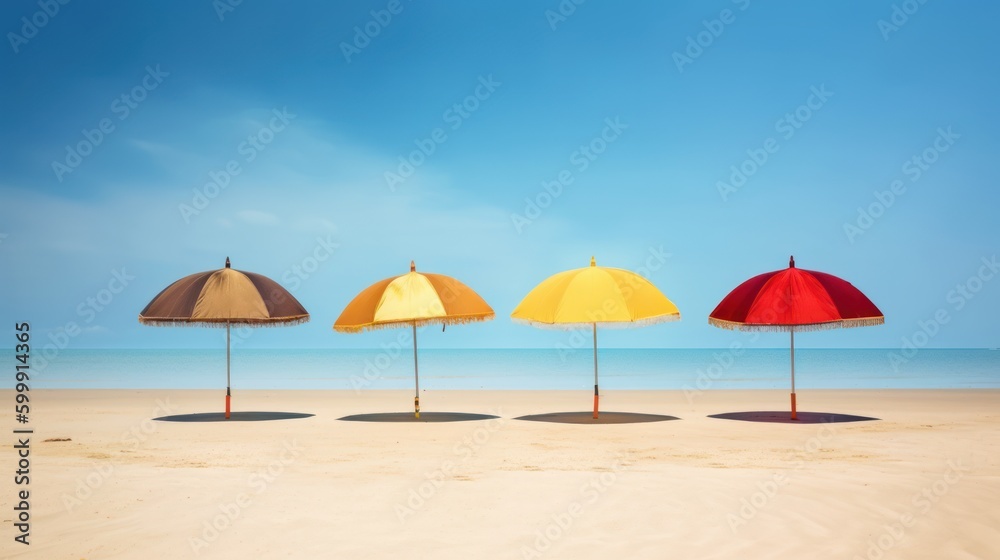 umbrella in the sand on the beach in summer, generative ai umbrella in the sand on the beach in summer, generative ai