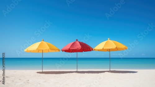 umbrella in the sand on the beach in summer, generative ai