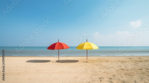 umbrella in the sand on the beach in summer  generative ai