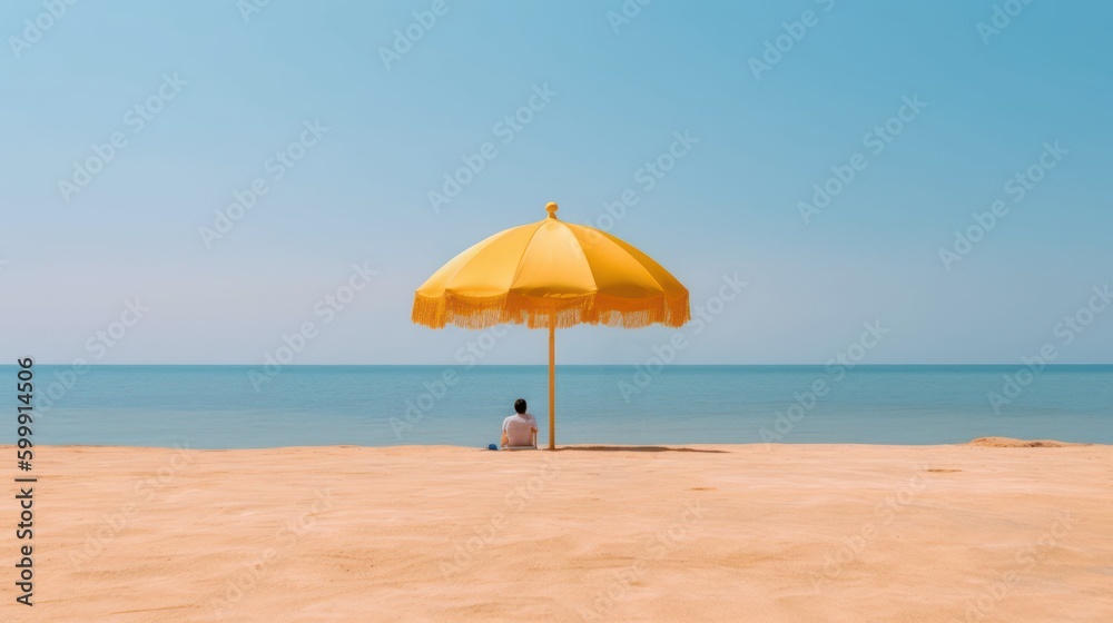 sunbathing under the umbrella on the beach in summer, generative ai