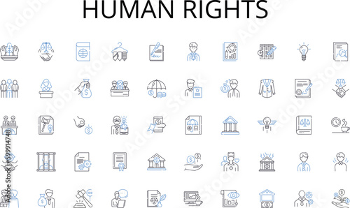 human rights line icons collection. Analytics, Branding, Communication, Content, Engagement, Influencers, Marketing vector and linear illustration. Optimization,Planning,Promotion outline signs set