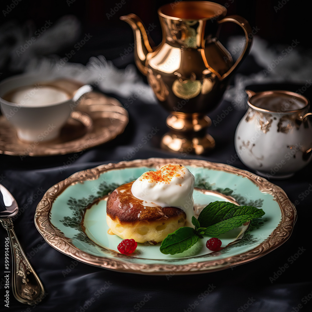 Oriental dessert with cream, Generative AI