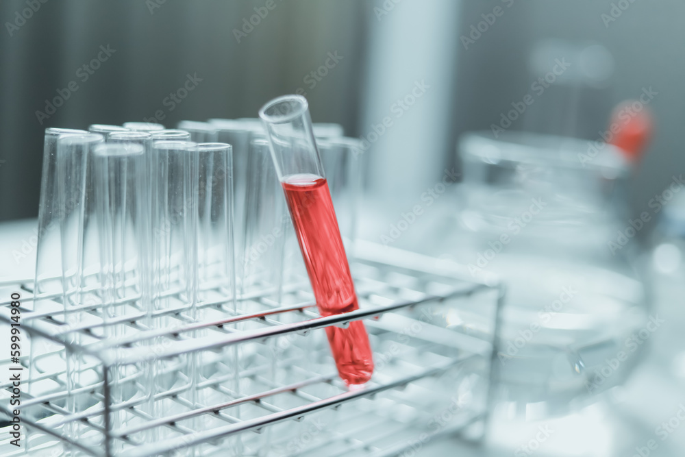 In laboratory or doctor holding blood vessel test with blood sample, research experiment
In laboratory or doctor holding blood vessel test with blood sample, research experiment