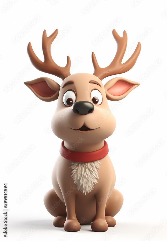A Vibrant 3D Artwork Featuring a Playful Young Reindeer, Radiating Joy and Ideal for Holiday-Themed Creations.