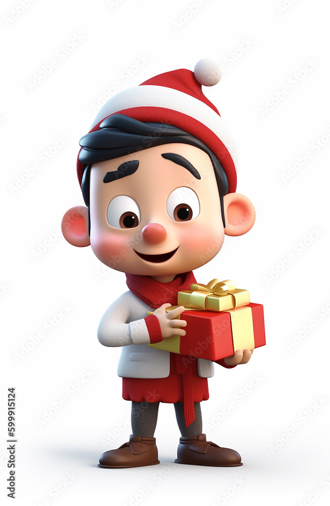 3D rendered cheerful elf character holding a golden-wrapped gift. Perfect for Christmas campaigns, festive graphics, and holiday-themed projects. 3D rendered cheerful elf character holding a golden-wrapped gift. Perfect for Christmas campaigns, festive graphics, and holiday-themed projects.