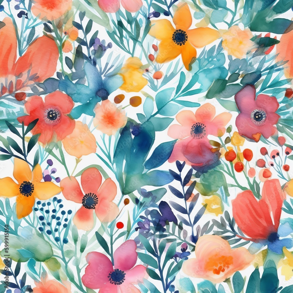 Beautiful floral seamless pattern made with Generative AI