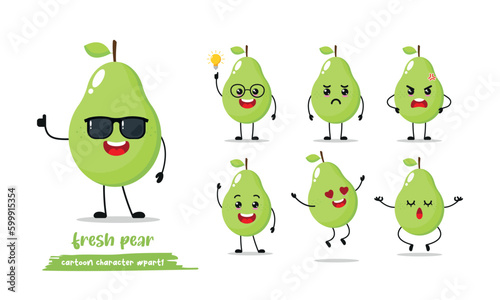 funny pears with many expressions. different fruit  activity vector illustration flat design.