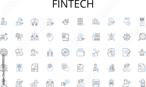 FinTech line icons collection. Targeting, Segmentation, Positioning, Differentiation, Prospecting, Closing , Follow-up vector and linear illustration. Value,Negotiation,Conversion outline signs set
