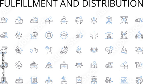 Fulfillment and Distribution line icons collection. Thrills, Expeditions, Escapades, Quests, Adrenaline, Explorations, Expeditions vector and linear illustration. Treks,Journeys,Hikes outline signs