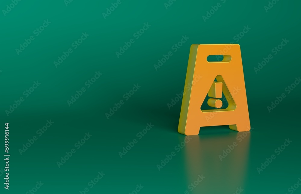 Orange Wet floor and cleaning in progress icon isolated on green background. Cleaning service concept. Minimalism concept. 3D render illustration