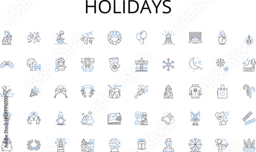 Holidays line icons collection. Textiles, Garments, Production, Sewing, Fabrication, Design, Cutting vector and linear illustration. Manufacturing,Stitching,Fashion outline signs set