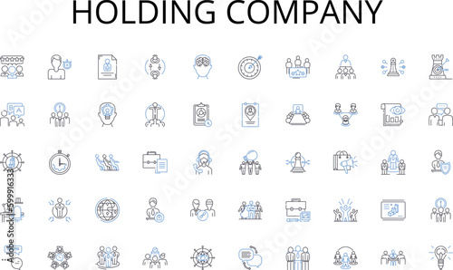 Holding company line icons collection. Stability, Reliability, Assurance, Protection, Sustainability, Certainty, Dependability vector and linear illustration. Safety,Continuity,Standing outline signs