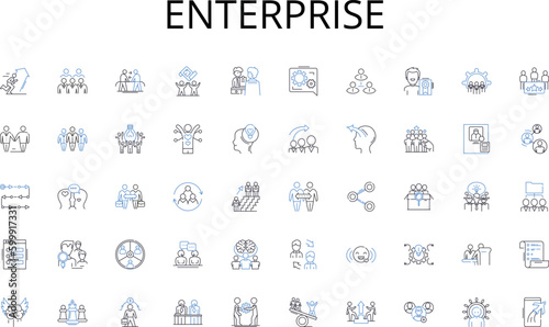 Enterprise line icons collection. Visionary, Innovative, Decisive, Strategic, Courageous, Resilient, Influential vector and linear illustration. Inspirational,Adaptable,Patient outline signs set photo