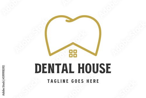 Simple Luxury Tooth House for Dental Clinic Doctor Care Service Logo Design