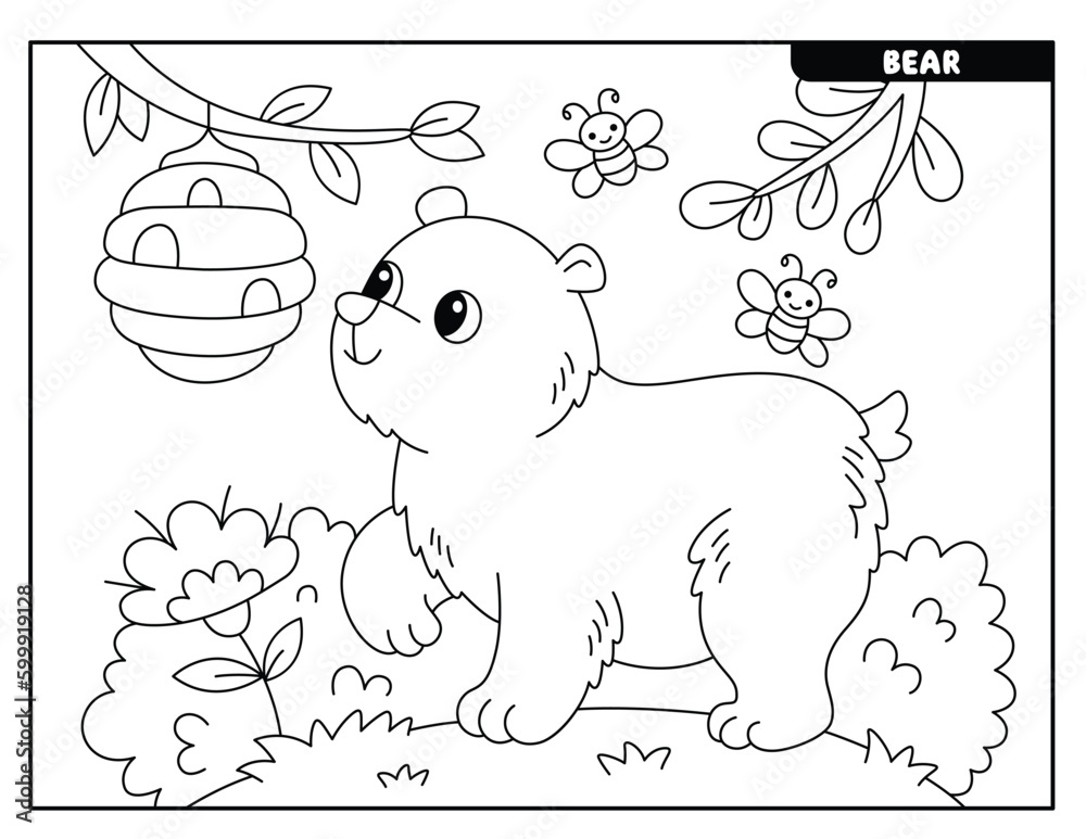 Bear coloring pages for kids Stock Vector | Adobe Stock