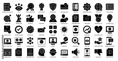 Quality Control Glyph Iconset Checklist Management Glyph Icon Bundle in Black