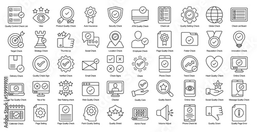 Quality Control Thin Line Iconset Checklist Management Outline Icon Bundle in Black